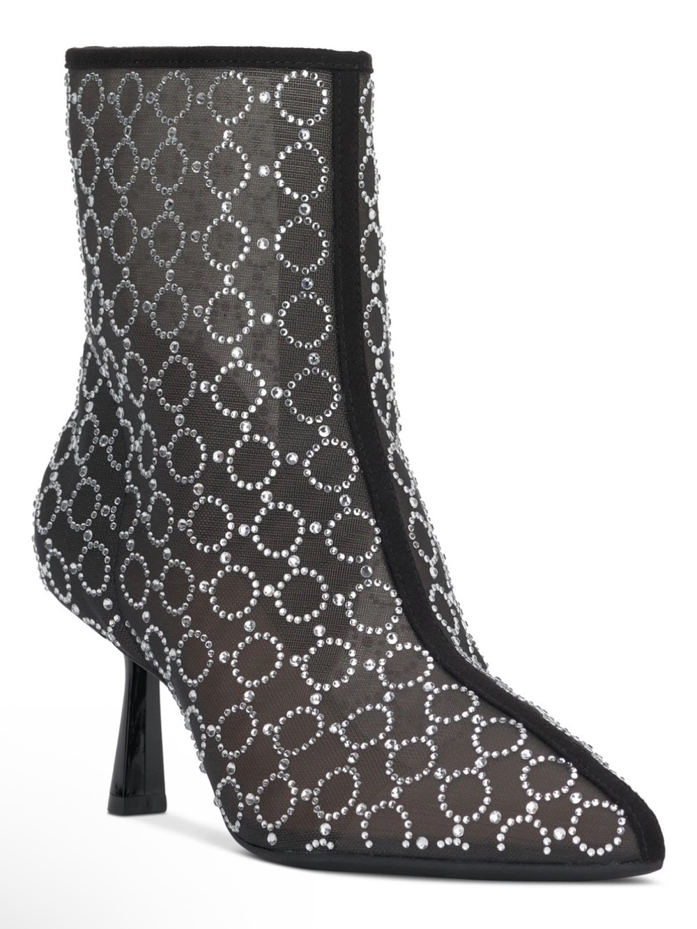 •I.N.C.• “Darissa” Black Mesh & Silver Circles Kitten Heel Dress Booties >> NIB